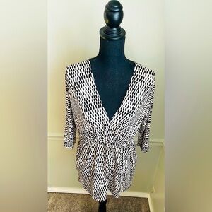 Women’s Dressy Tan Black Polyester Blouse Top Size L